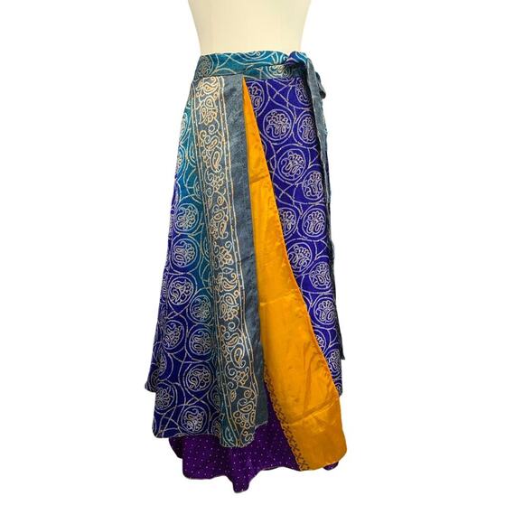 Women’s Mulitcolor Silk Wrap-Up Skirt - Size L - Picture 1 of 5